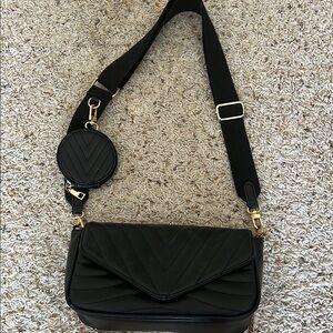 Black Crossbody Bag with Adjustable Strap and Coin Purse